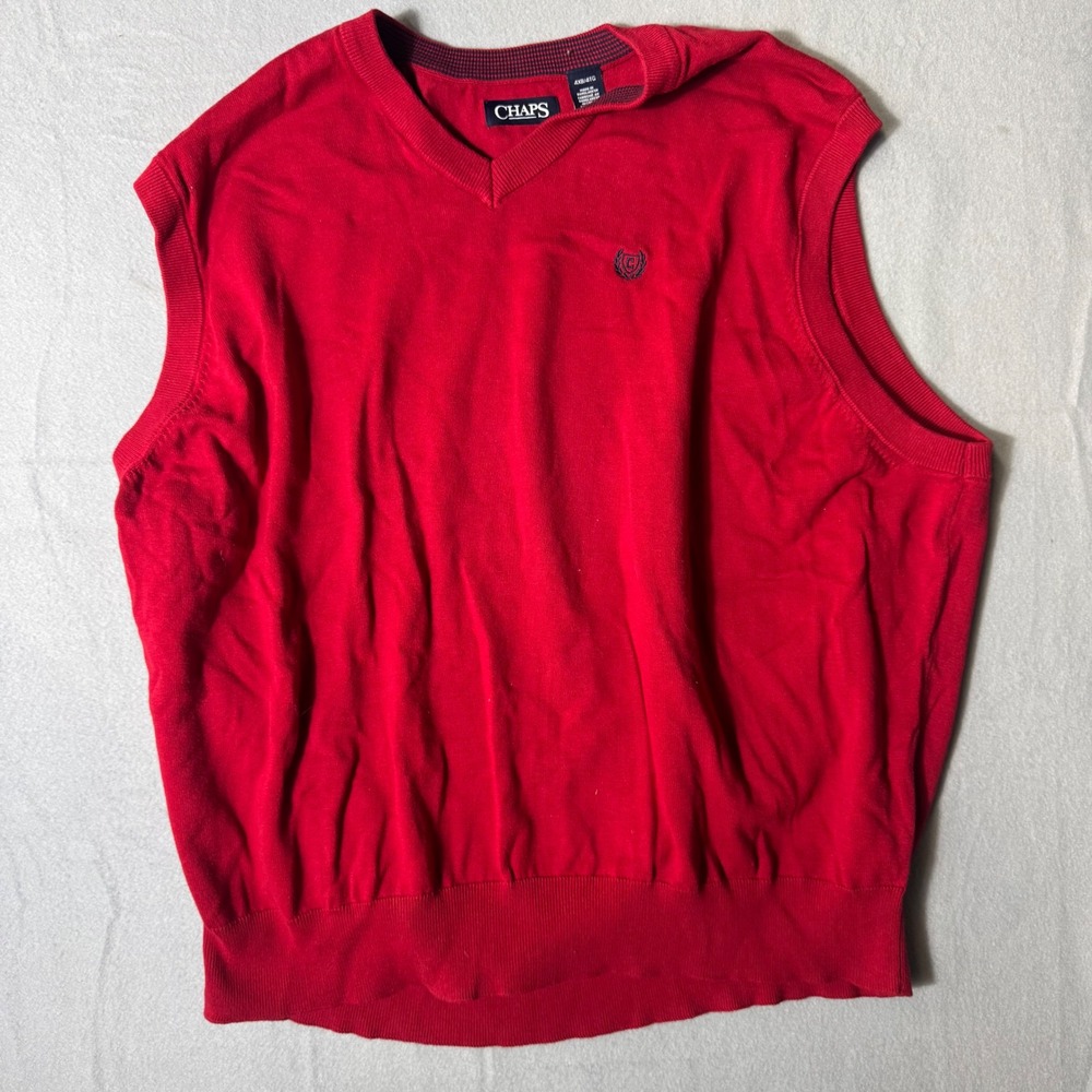 Chaps Mens Red V-Neck Sweater Vest Big & Tall 4XB Embroidered Logo Knit
